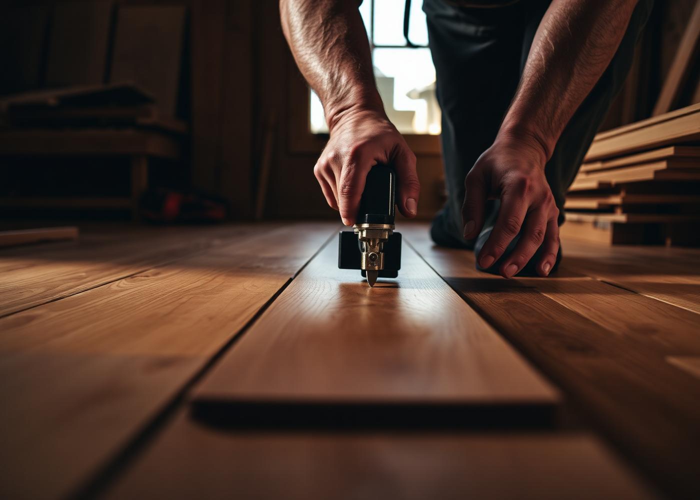 Craftsman installing hardwood flooring